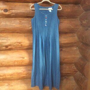 Vintage Christopher & Banks Denim Maxi Dress Fruit Embroidery Size 8